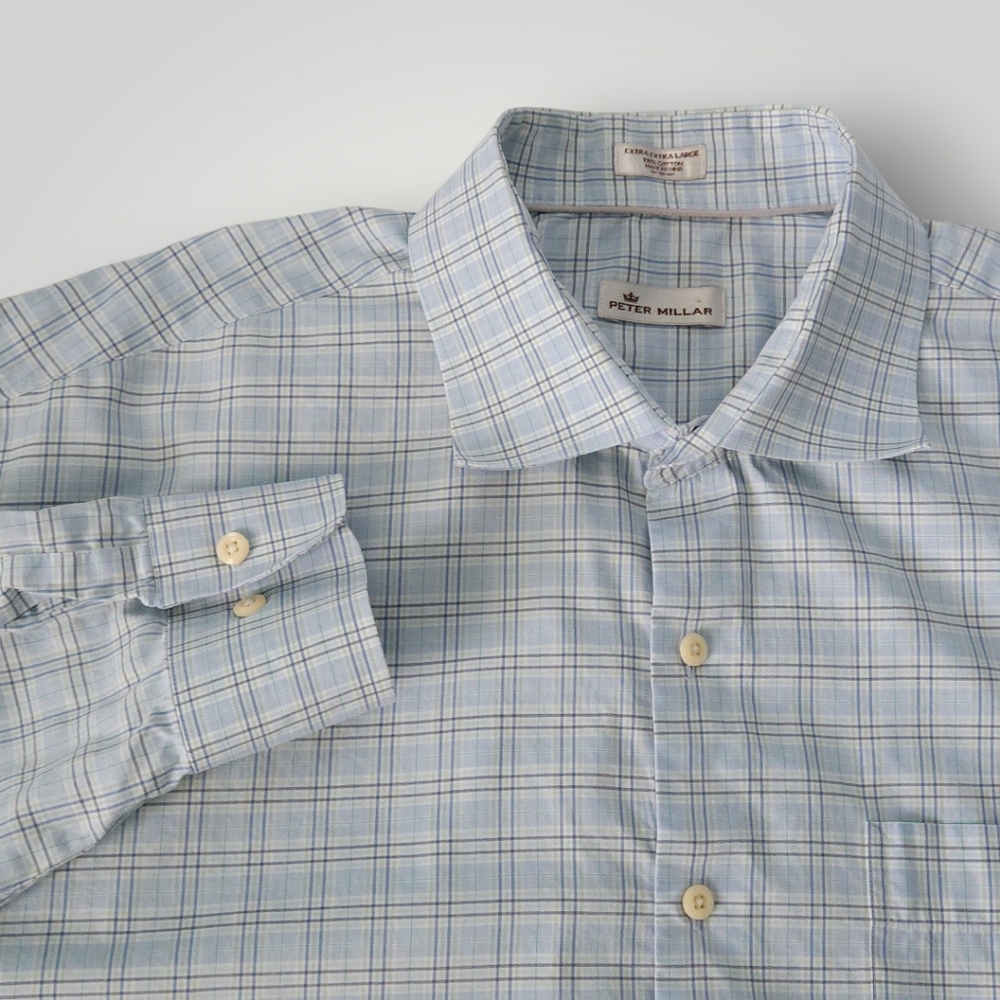 2 Peter Millar Dress Shirts XXL 100% Cotton Plaid Button Down Casual Lot Bundle - Picture 2 of 15